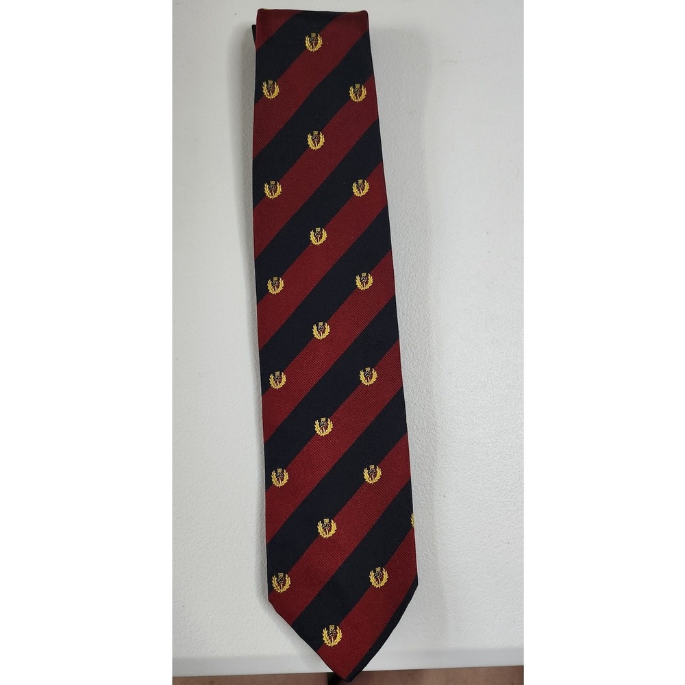 Ben Silver Silk Tie Red Navy Stripe Thistle Crest Tie
